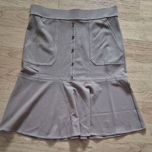 Taupe Button-Front Flared Skirt